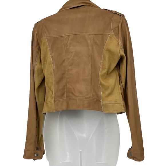 JKT NYC Piper Patina Leather Jacket Au Lait Tan Cropped Unlined Zippers Size XS - Picture 13 of 16
